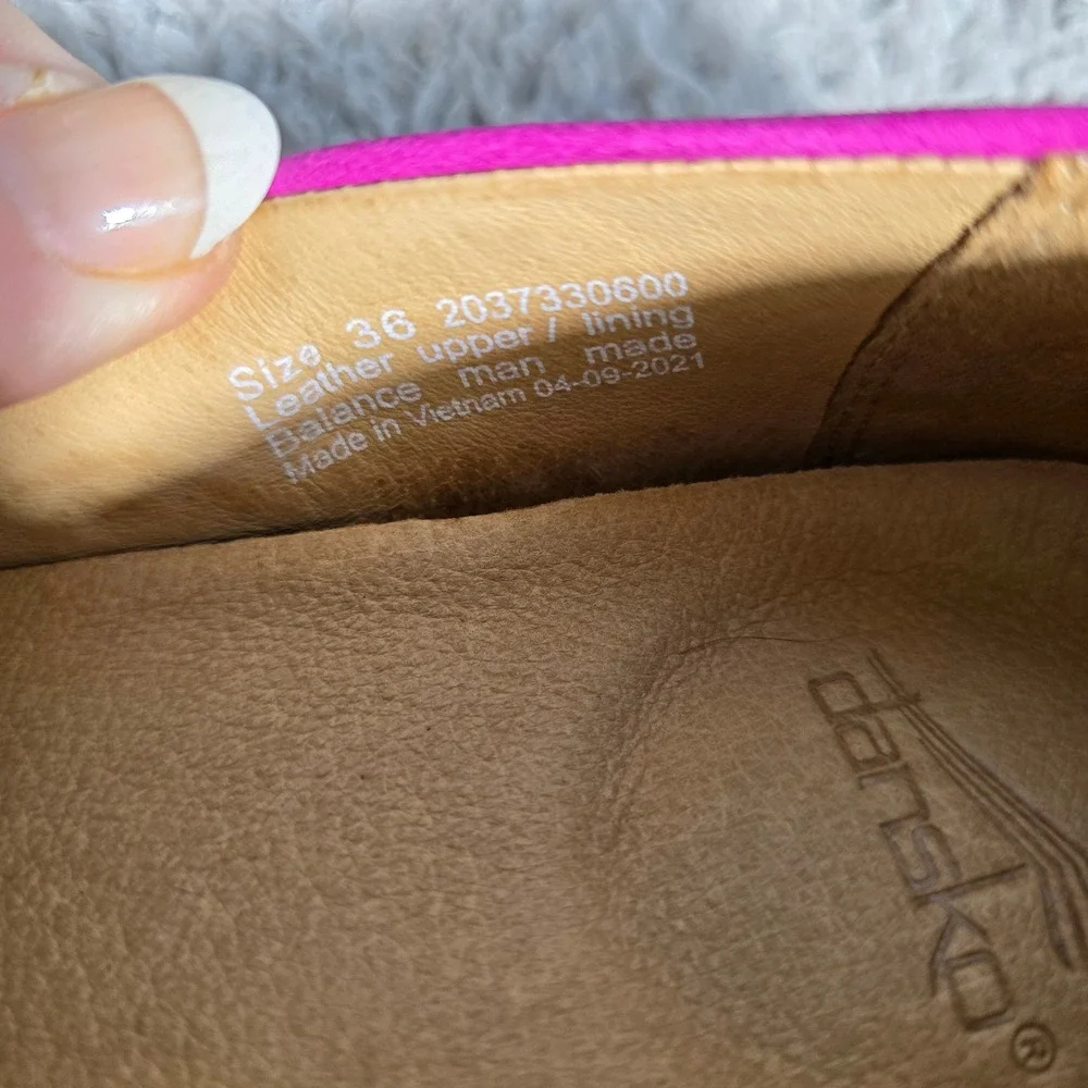 Dansko Lesley Nubuck Leather Fuchsia‎ Espadrille Flats Slip On Shoes Women EU 36